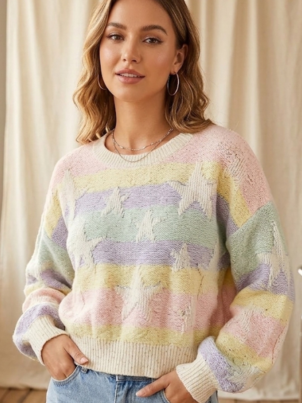 nikka k Pastel Rainbow Knit Sweater with Sequin Details - Size  M
